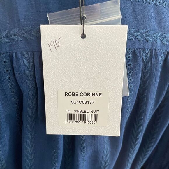 SUNCOO Paris Robe Corinne Midi Dress Royal Blue Embroidered Buttons Size T3 L - Picture 9 of 14